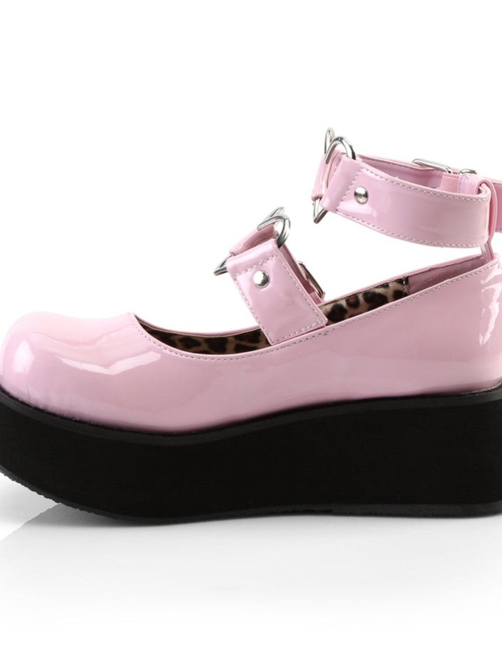 Demonia Pink Patent Platform Mary Janes Size 12 Heart Strap Goth Alt Chunky Shoe - Picture 3 of 10